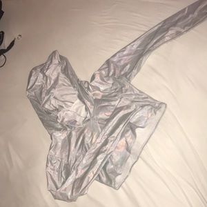 Silver/metallic/holographic long sleeve hooded top